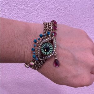 Betsey Johnson Gold-Tone Eye Bracelet with Teal and Pink Accents